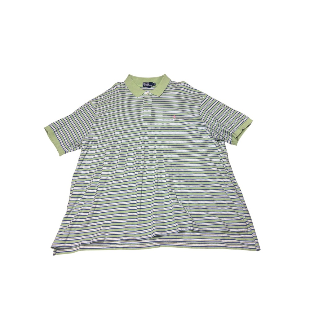 Polo Ralph Lauren Mens 4XB Big Green Blue Striped Cotton Pique Polo Shirt Pink